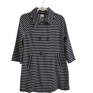 CAbi Maritime Trench Coat Jacket Medium Striped Navy‎ & White Stretch 5151